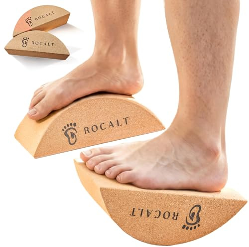 Rocalt 2 Pack Cork Yoga Blocks, Half Moon Yoga Block & Calf Stretching, Cork Foot Stretcher for Plantar Fasciitis Relief, Ankle Stretcher Pilates Block, Improve Balance, Stability & Foot Mobility