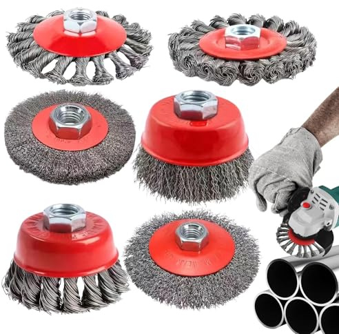 Meyjlgh Wire Brush for Grinder - 6-pieces Knotted Wire Wheel Brush - M14 Angle Grinder Deburring Attachment for Rust Removal Woodworking Weld Cleaning Automotive Repair Industrial Maintenance