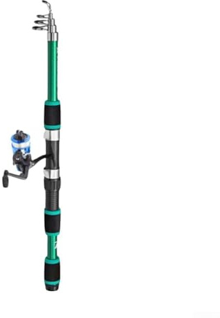 Juego combinado de caña de pescar con caña telescópica de fibra de carbono y carrete para jaula de carpa ligera y portátil (juego verde)