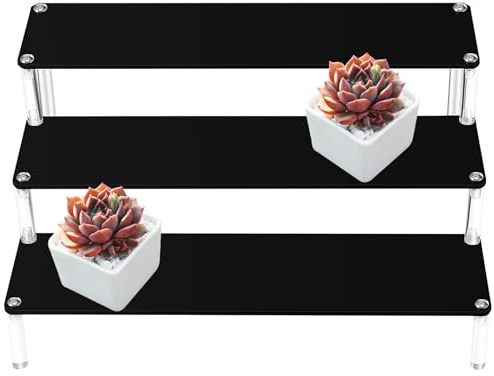 TOKIDNY Black Acrylic Display Riser Stand Three-tier Figure Stand Organizer for Collectibles Small Flowerpots Cake Cupcakes Shelf