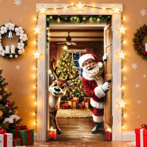 Weihnachtsdekoration Türabdeckung, 90 X 180 Cm Weihnachts-Türdekoration Mit Weihnachtsmann, Weihnachts Banner Tür Deko, Für Haus Haustür Weihnacht Deko