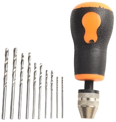 Gettimore Mini-Handbohrer mit 10 Stück 0,5–3,2 mm Bohrern für PCB Handwerk Schmuck, tragbares kleines elektrisches Bohrwerkzeug-Set, Kohlenstoffstahl + Gummi, Schwarz
