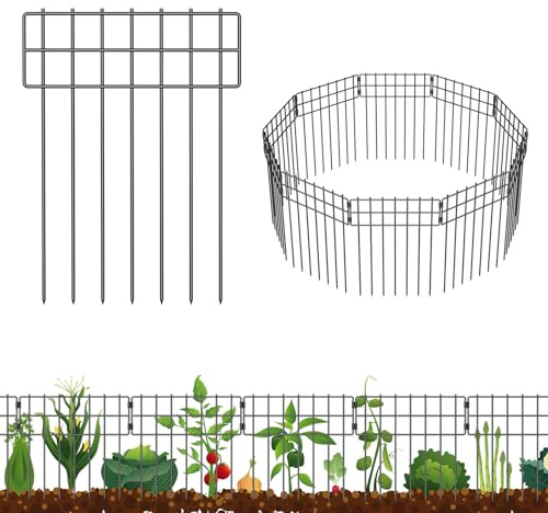 25 Pack Animal Barrier Fence, 17 in(H) X 27 Ft(L) No Dig Garden Decorative Fencing, Rustproof Metal Wire Panel Garden Fence Border for Dog Rabbits
