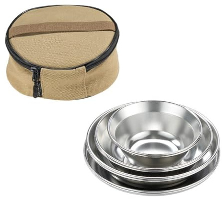 FACAIIO 304 Edelstahl Camping Geschirr Set Tragbar 4-teilig oder 8-teilig mit Aufbewahrungstasche Outdoor Essen