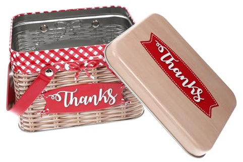 Ipetboom Boîte à Biscuits Portative en Fer, Rectangulaire, Rouge, Poignée | Boîte à Bonbons Portable, Couvercle à Fermeture, Décorative, pour Fête de Mariage et Anniversaire