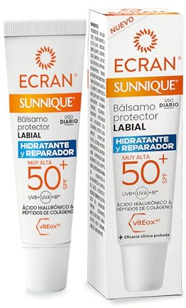 Ecran Sunnique - Bálsamo Protector Labial SPF50+ - 10 ml | Protección solar para labios hidratante y reparadora enriquecida con ácido hialurónico y péptidos de colágeno