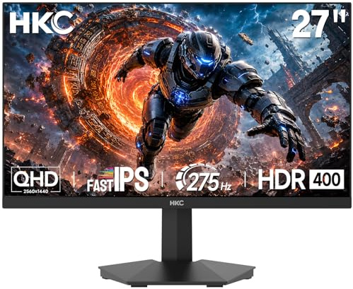 HKC 27 Inch QHD Gaming Monitor,260Hz Up to 275Hz Fast IPS Panel,1ms DIC,95% DCI-P3,HDR400,Adaptive Sync,Eye Care,HDMI 2.0, DP 1.4,Tilt Adjustable,100x100mm VESA Mount, G27H4D