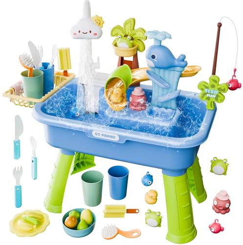 Doiyislem Sand Wassertisch Für Kleinkinder - 54x29x53 cm Großer Wasserspieltisch Mit Zubehörset, Sommer-Wasserspielzeug, Outdoor Strandspielzeug Garten Wasser Spieltisch Für Kinder Ab 3 Jahre