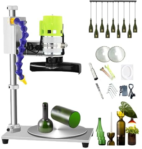 Tagliabottiglie Elettrico in Vetro - 7 velocità Regolabili 2000-6000Rpm, Macchina per Tagliare Bottiglie di Vetro con Base Antiscivolo e Girevole, Strumento di Taglio per Bottiglie di Vino