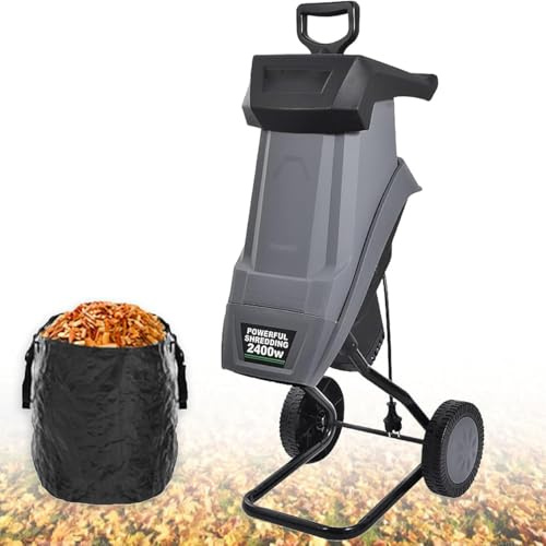 Electric Wood Chipper 2400W, High-Power Garden Shredder with Wheels, 50L Collection Bag for Debris, Leaves, Branches, Crush up to 40mm