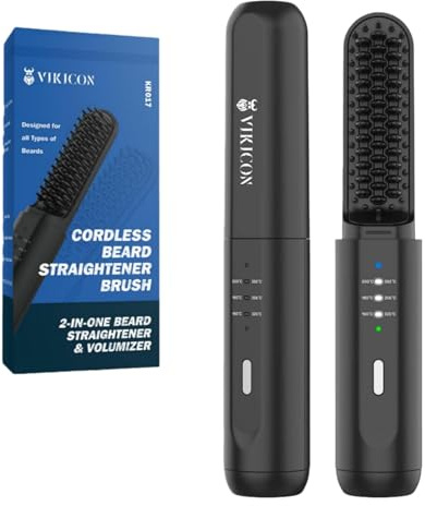 VIKICON Cordless Beard Straightener for Men, Anti-Scald Heated Beard Brush