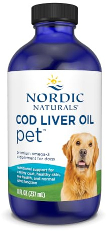 Nordic Naturals Pet Cod Liver Oil for Dogs, Fish Oil, 8 oz, GMO Free | GMO Free, skin and coat health, joint health, liquid supplement, omega 3 for dogs, Omega-3 EPA & DHA, dog joint supplement