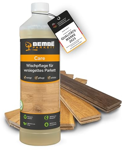Bembé Care I 1 Liter I Pflegemittel für versiegelte Parkettböden I Filmbildende Wischpflege für Holzböden I Seidenglänzend & polierbar I Rutschhemmend & wasserabweisend