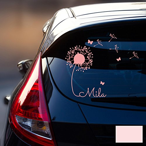 ilka parey wandtattoo-welt® Autotattoo Heckscheibenaufkleber Fahrzeug Aufkleber Sticker Baby Name Pusteblume M1864 - ausgewählte Farbe: *Hellrosa* ausgewählte Größe: *M - 28cm breit x 25cm hoch*