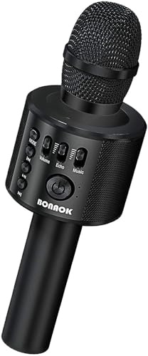 BONAOK Wireless Bluetooth Karaoke Microphone,3-in-1 Portable Handheld Karaoke Mic Speaker Machine Home Party Birthday for All Smartphones Q37 (Black)