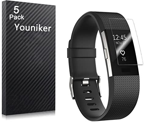 Youniker 5 Pack for Fitbit Charge 2 Screen Protector for Fitbit Charge 2 Screen Protector Foils Crystal Clear HD,Full Coverage,Anti-Scratch, Anti-Fingerprint,Bubble Free Film