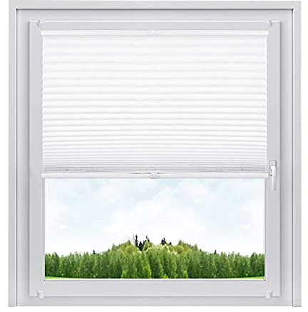 WOLTU Plissee ohne Bohren Klemmfix Faltrollo Jalousie Weiß 75x100cm (BxH), Plisseerollo Crushed Optik Sichtschutz und Sonnenschutz Easyfix lichtdurchlässig Rollo für Fenster & Tür
