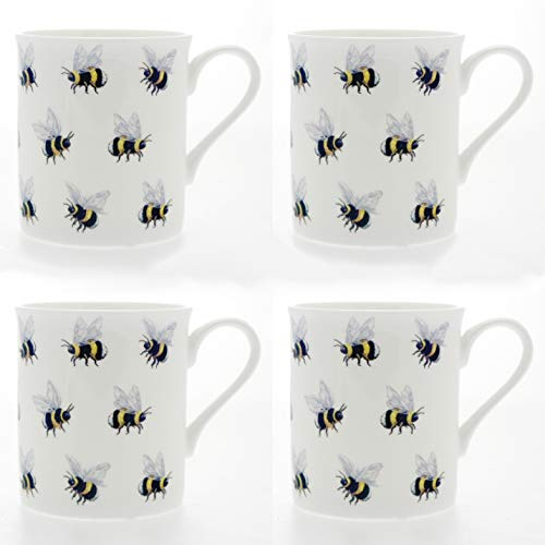 Set 4 Fine Bone China Mugs - Bumble Bees Design