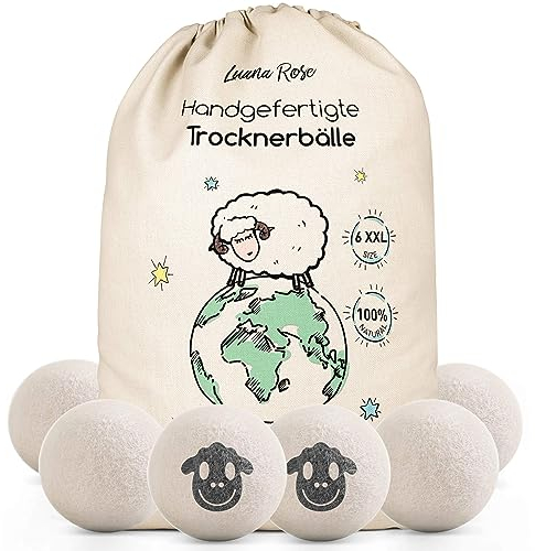 Launa Rose Bolas para Secadora - El Suavizante Natural de 100% Lana de Oveja - Pelotas de Secadora - Bolas para la Ropa, de Lana, Como Suavizante, Plumón - Bolas de fieltro XXL (Set de 6)