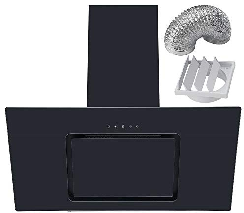 Cookology 90cm Angled Glass Cooker Hood + Ducting Kit - 546.2 m³/h - Black