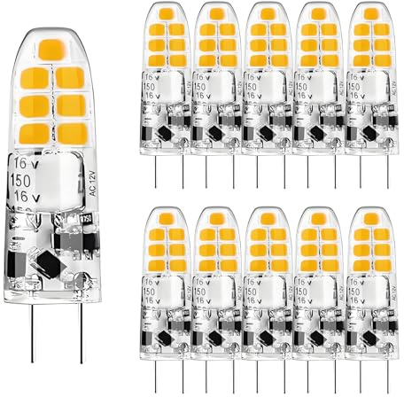 HUAMu 10 Pack Lampadina LED G4 Risparmio Energetico 3W Equivalente a 25W Lampada Alogena/Incandescenza Bulbi di Mais Angolo del Fascio a 360° AC/DC 12V 250LM Bianco Caldo 3000K