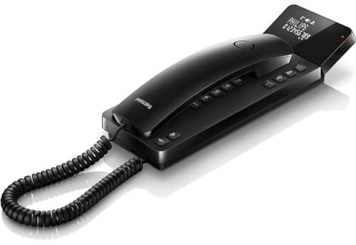 Philips M110B/23 - Teléfono de Diseño Scala (LCD Invertido, 25 Favoritos, Aviso LED, 2,75, Identificador Llamadas, Manos Libres, Independiente de la Corriente, Agenda, Uso Pared o Mesa) Negro
