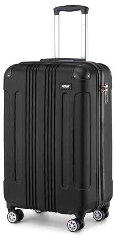 Kono Cabin Suitcase ABS Lightweight Hard Shell - 55x35x20cm 39L Carry-On Hand Luggage 4 Spinner Wheels with Reinforced Corner Protectors (Black)