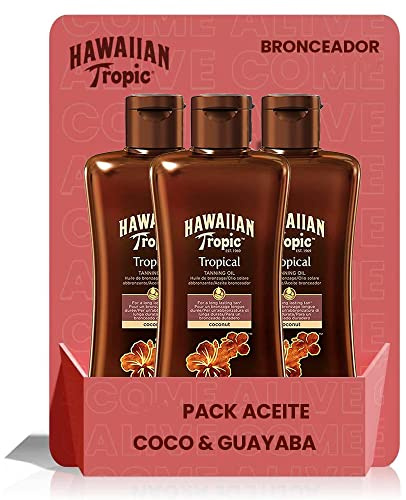 Hawaiian Tropic Tanning Oil SPF 0 - Unprotected Sun Tanning Oil, Skin Tanning Accelerator, Tropical Fragrance, Pack 3 Units x 200 ml