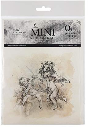 ITD Collection - Mini Reispapier Kreatives Set 14,8 x 14,8 cm (6 Blätter), Decoupage Reispapiere für Basteln, Papier zum Dekoration, Mehrfarbig (RSM009)
