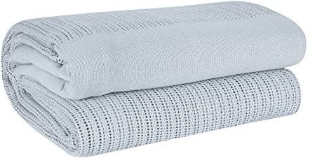 EHC Lightweight Hand Woven Adult Cellular Cotton Blanket, Single 180 x 230 cm - Light Grey