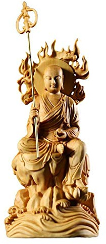 wgd Foxi 1pcs De Talla De Madera De Boj Buda Consagrado, Neoclásico Llama Jizo Buda Rey Estatua De Talla De Madera De La Artesanía, La Llama Ksitigarbha Adornos Escultura