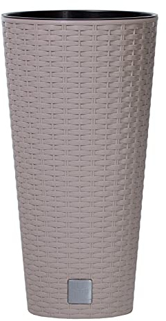 URBNLIVING Macetero grande con diseño de ratán, para interiores y exteriores, color beige, redondo grande