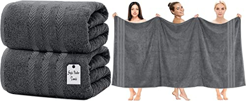 2 X Super Jumbo Bath Sheets (90 x 200 cm) Premium 100% Egyptian Cotton Extra Large Bath Sheet Towel Set Highly Absorbent & Quick Dry Hotel Quality Towels (Charcoal Grey)