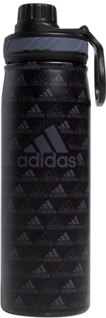 adidas 20 oz Stainless Steel Water Bottle, Insulated Double-Walled 18/8 Metal, Men, Women, Girls and Boys Water Bottles, BOS Mini Monogram Black/Black/Onix Grey, 20 Ounces