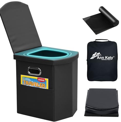 Ann Katy Upgrade XL Portable Toilet for Adults, Extra Large Portable Travel Floding Camping Toilet, Camping Tall Toilets with Lid for Kids Compact Potty for Car,Hiking,Beach,Toilet Storage Stool