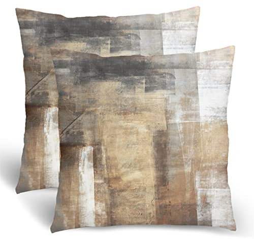 Brown Grey Pillow Covers 18x18 Set of 2, Taupe Modern Abstract Art Painting Throw Pillows for Couch, Gray Beige Throw Pillowcase Square Cushion Cover Gift for Couch Sofa Bed