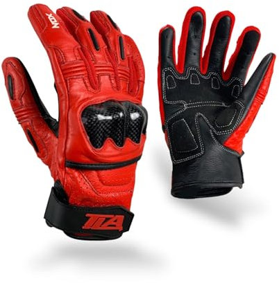 Gants de moto en cuir TLA NOX pour homme et femme, avec manchettes courtes homologuées CE, tailles 2XS à 5XL, pour écran tactile, mi-saison_Rosso_L