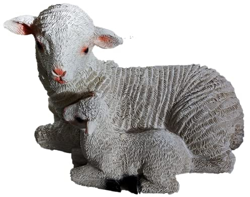 AngiesStrickZauber - Dekofigur/Gartenfigur/Schaf/Lamm/Tierfigur/Garten Deko/Kunststein/Polyresin/frostfest/Ostern/Deko-innen /
