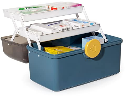 Theo&Cleo Medikamenten Aufbewahrung, Medizinbox, Hausapotheke Box, Apothekenbox, Medizinkoffer Groß (Dunkelblau)