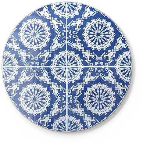 DEQORI Schneidebrett aus Glas | rund Ø30 cm | Motiv Glasierte Keramikfliesen | Design Schneideplatte für Küche | Frühstücksbrett antibakteriell & rutschfest | Glasplatte & Servierplatte