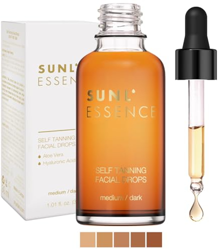 Sunl'Essence Selbstbräuner Gesichtstropfen | Bräunungstropfen zum Hinzufügen zu einer Feuchtigkeitscreme | Farbkorrektur Natürlichen Bräunungseffekt | Dunkle Bräune ohne Streifen (Mittel/Dunkel)