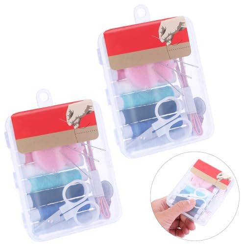 cobee DIY Nähzubehör Set,2 Stück kleines tragbares Nähset mit faltbarem Koffer Nähprojektzubehör mit Faden Schere Nadel Maßband für Zuhause Reisen Anfänger Notfa