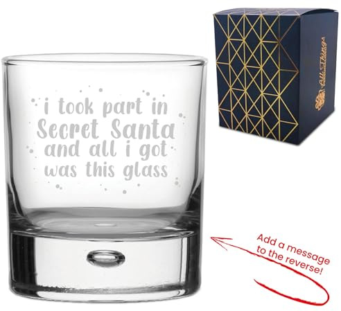 Personalised Engraved Novelty Whisky Glass with Secret Santa Dotted Design, Add a Personalised Message to the Reverse, Gift Box Included, Laser Engraved