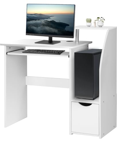 Trintion White Computer Desk, Study Writing Small Desks with Drawer Sliding Storage Shelf Keyboard Tray, Gaming Desks for Home Bedroom Office Table Workstations, 80x85x40cm