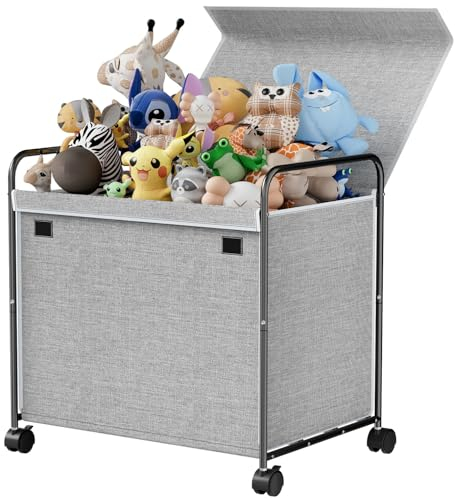 Xtsuen Aufbewahrungsbox Spielzeugkiste mit Rollen, 117 L Spielzeugkiste mit Deckel Kinder, Faltbar Groß Spielzeug Aufbewahrung Kinder karton, für Kinderzimmer Kleidung Bücher Schlafzimmer