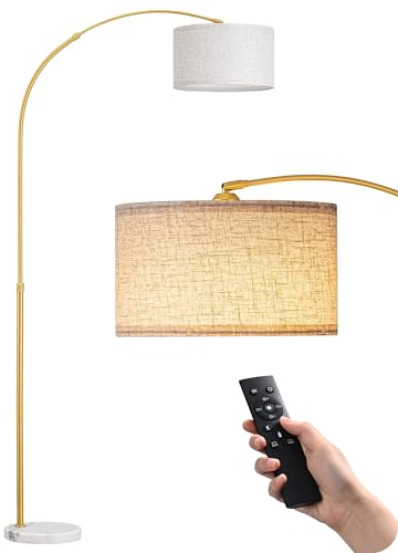 EDISHINE Floor Lamp, Arc Standing Lamp with Rotatable Lamp Head, Remote Control & Foot Switch, Floor Lamps for Living Room, Bedroom, Office, Dimmable LED Bulb Included, E27 Socket, Glod