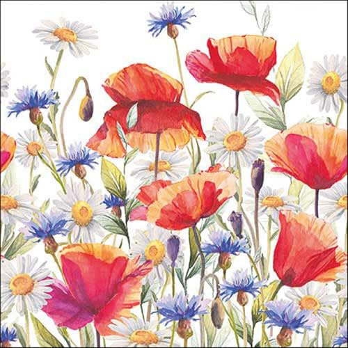 20 Servietten Blumen Kornblumen und Mohnblumen als Tischdeko. Papierservietten mit Motiv. Auch für Decoupage und Serviettentechnik 33x33cm