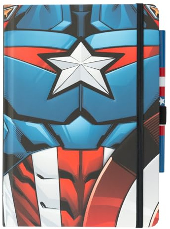 Grupo Erik Marvel Captain America Notizbuch A5 Journal Tagebuch Geschenke | Tagebuch mit Stift Dotted Bullet Journal Ringbuch Mädchen und Jungen Einschulung - Notizblock A5 14,8 × 21,0 cm