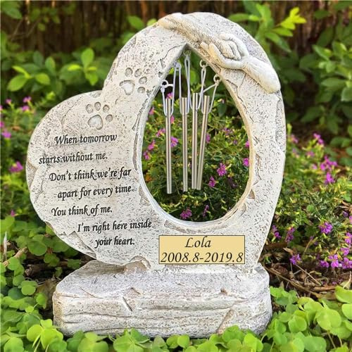 JHB Personalisierte Haustier Hund Gedenksteine mit Wind Chimes, Haustier Hund Garten Steine Grabmarkierungen, Sympathie Haustier Hund Gedächtnisgeschenke Hund Grabstein Katze Grabsteine