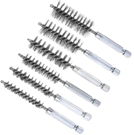 CoCud Bore Brush Set, 8mm 10mm 12mm 15mm 17mm 19mm Dia, 304 Stainless Steel Twisted Cleaning Wire Brushes with 1/4 Inch Hex Shank - (Applications: for Power Drill), 6-Pieces